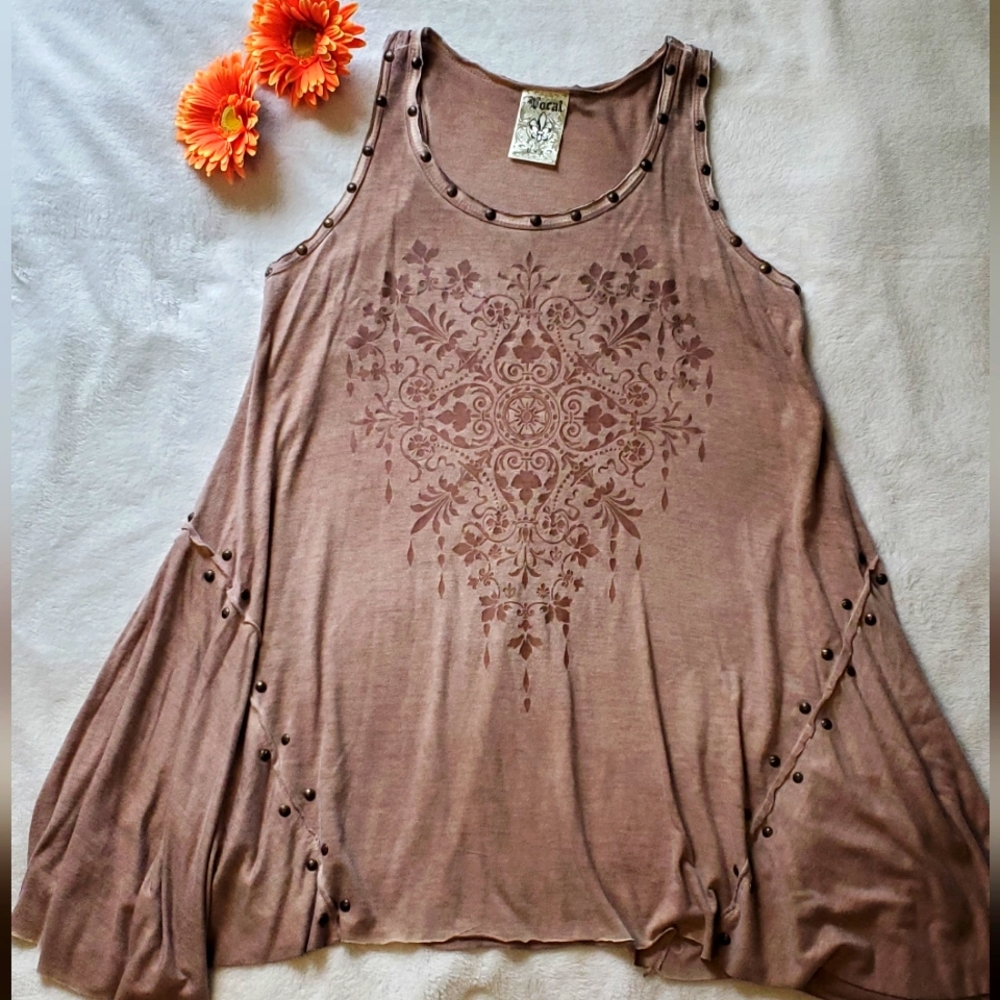 Women's Vocal sz S Light Brown Western Asymmetrical Hem Tunic/Dress  EUC